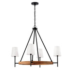 Capital Lighting 450841WK-709 Light Wood,Matte Black 35''w X 29''h 4-light Chandelier In Matte Black And Mango Wood With Removable White Fabric Shades Image 1