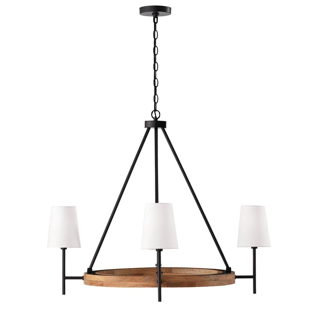 Capital Lighting 450841WK-709 Light Wood,Matte Black 35''w X 29''h 4-light Chandelier In Matte Black And Mango Wood With Removable White Fabric Shades Image 3