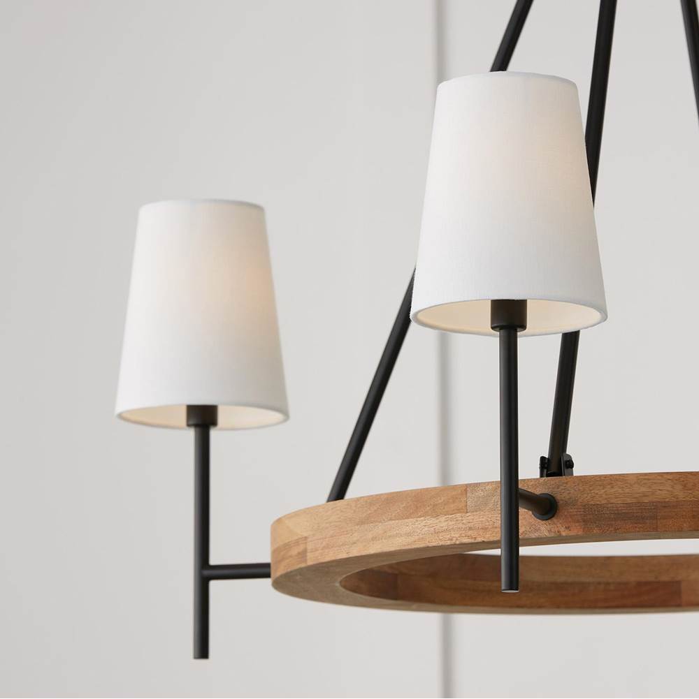 Capital Lighting 450841WK-709 Light Wood,Matte Black 35''w X 29''h 4-light Chandelier In Matte Black And Mango Wood With Removable White Fabric Shades Image 6