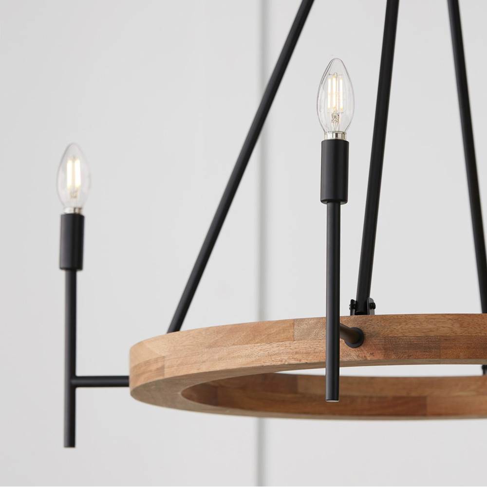 Capital Lighting 450841WK-709 Light Wood,Matte Black 35''w X 29''h 4-light Chandelier In Matte Black And Mango Wood With Removable White Fabric Shades Image 5