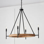 Capital Lighting Jonah 35''w X 29''h 4-light Chandelier In Matte Black And Mango Wood With Removable White Fabric Shades