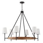 Capital Lighting 450861WK-709 Light Wood,Matte Black 42''w X 35''h 6-light Chandelier In Matte Black And Mango Wood With Removable White Fabric Shades Image 1