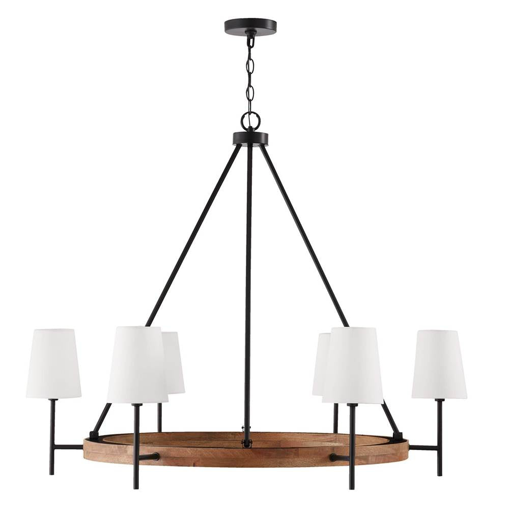 Capital Lighting 450861WK-709 Light Wood,Matte Black 42''w X 35''h 6-light Chandelier In Matte Black And Mango Wood With Removable White Fabric Shades Image 3