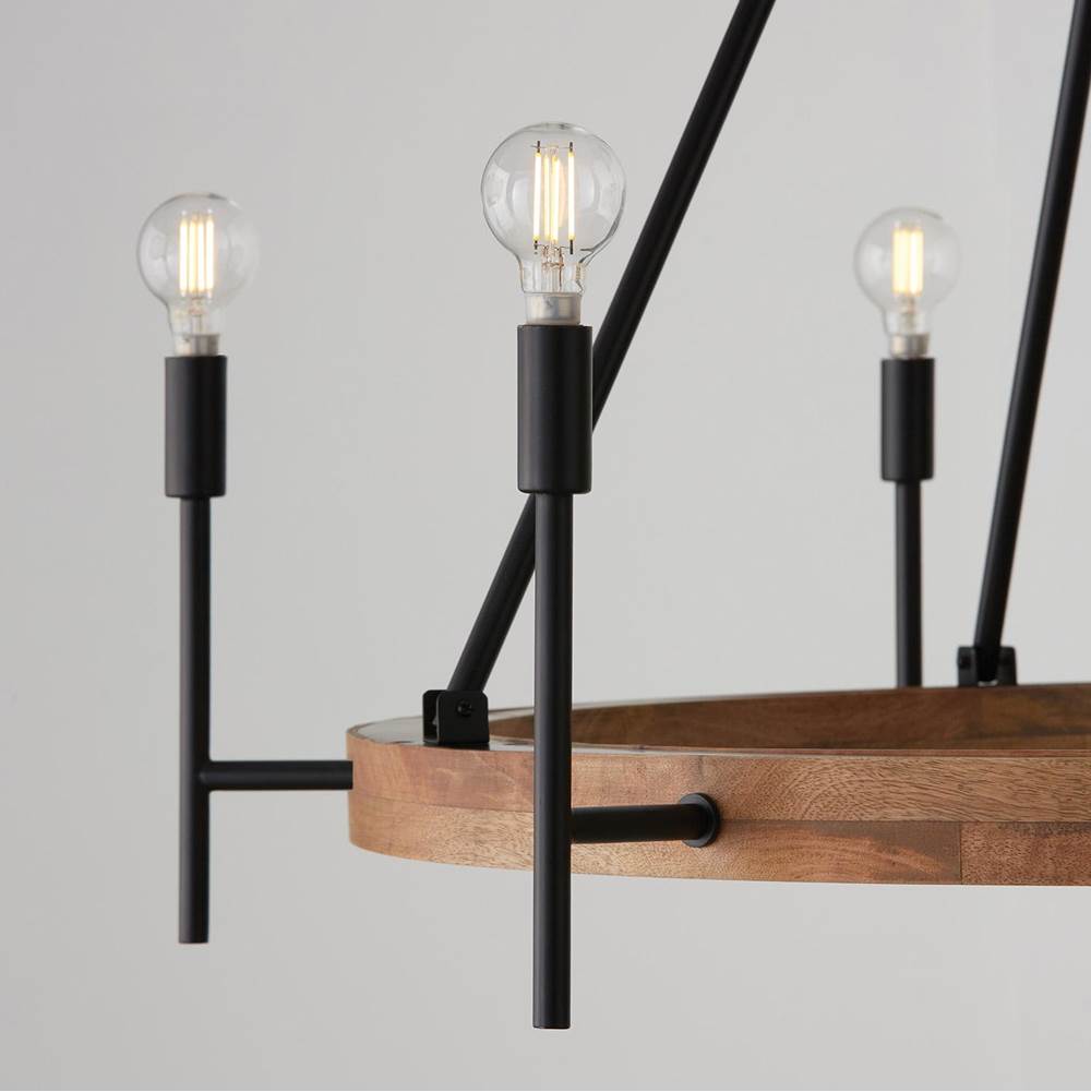 Capital Lighting 450861WK-709 Light Wood,Matte Black 42''w X 35''h 6-light Chandelier In Matte Black And Mango Wood With Removable White Fabric Shades Image 4