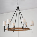 Capital Lighting 450861WK-709 Light Wood,Matte Black 42''w X 35''h 6-light Chandelier In Matte Black And Mango Wood With Removable White Fabric Shades Image 6
