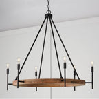 Capital Lighting 450861WK-709 Light Wood,Matte Black 42''w X 35''h 6-light Chandelier In Matte Black And Mango Wood With Removable White Fabric Shades Image 7