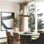 Capital Lighting Jonah 42''w X 35''h 6-light Chandelier In Matte Black And Mango Wood With Removable White Fabric Shades