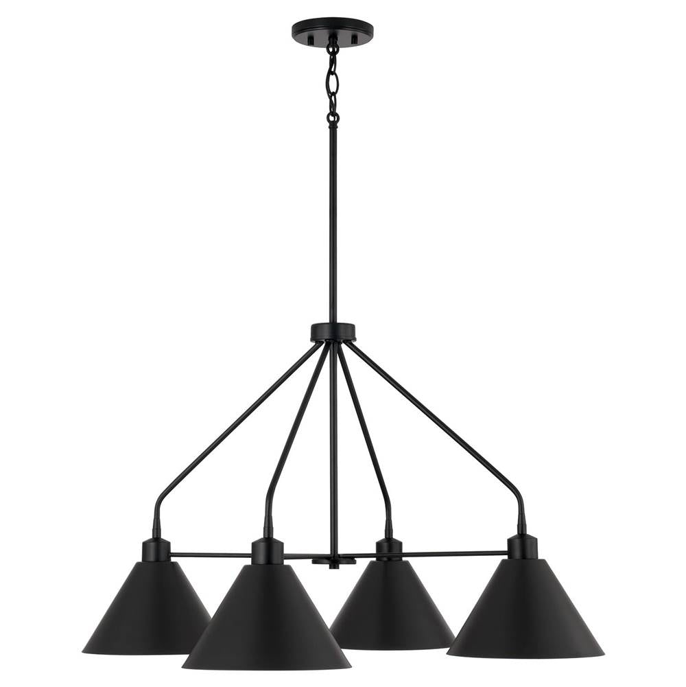 Capital Lighting 451341MB Matte Black 32.50''w X 20''h 4-light Modern Metal Chandelier In Matte Black With White Interior Image 1
