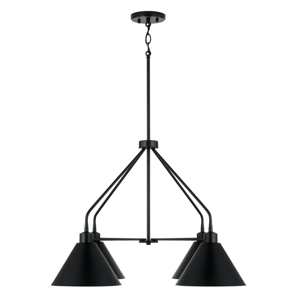 Capital Lighting 451341MB Matte Black 32.50''w X 20''h 4-light Modern Metal Chandelier In Matte Black With White Interior Image 3