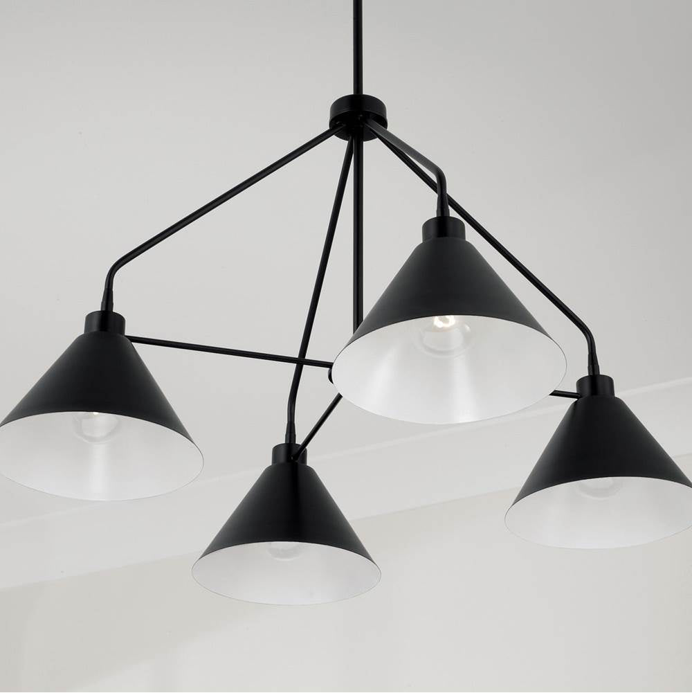 Capital Lighting 451341MB Matte Black 32.50''w X 20''h 4-light Modern Metal Chandelier In Matte Black With White Interior Image 4