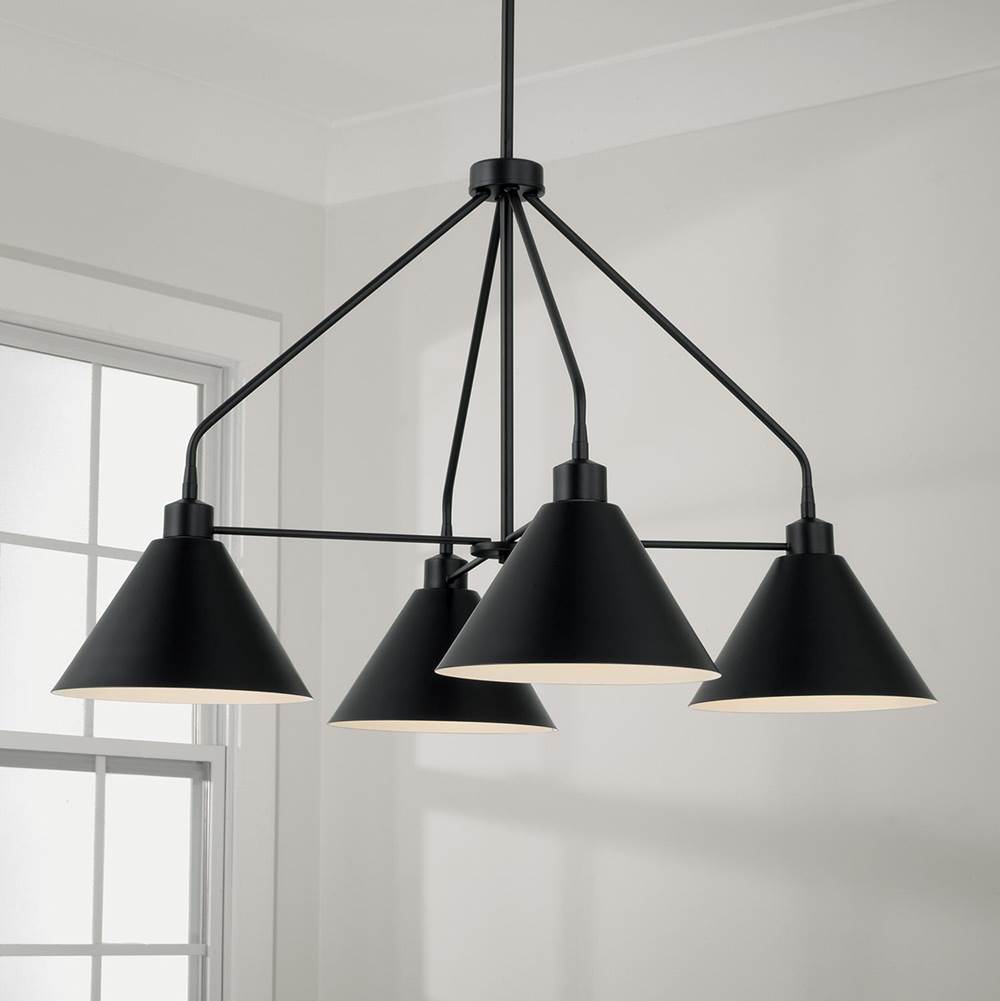 Capital Lighting Alden 32.50''w X 20''h 4-light Modern Metal Chandelier In Matte Black With White Interior