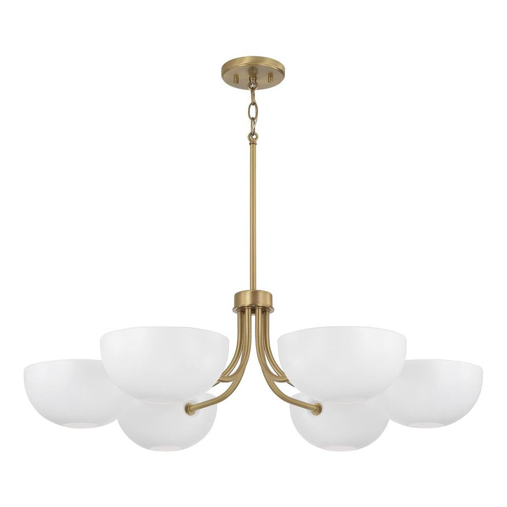 Capital Lighting 451461AW Aged Brass,White 34''w X 10.25''h 6-light Chandelier In Aged Brass And White Image 1