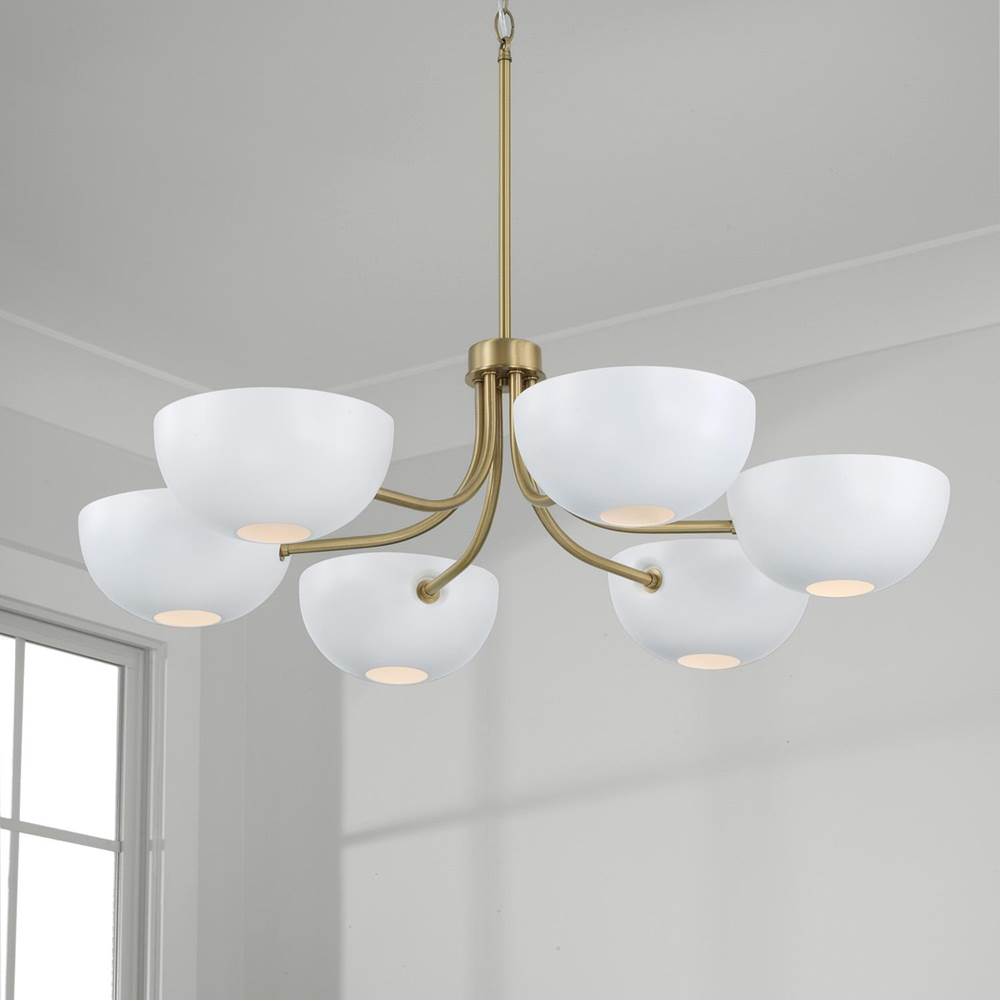 Capital Lighting 451461AW Aged Brass,White 34''w X 10.25''h 6-light Chandelier In Aged Brass And White Image 5