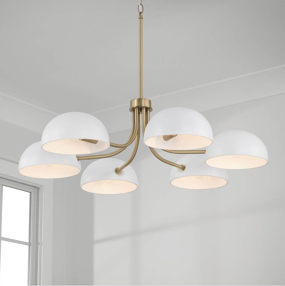 Capital Lighting 451461AW Aged Brass,White 34''w X 10.25''h 6-light Chandelier In Aged Brass And White Image 6