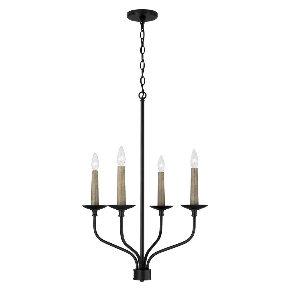 Capital Lighting 451541MB Matte Black 21.50''w X 30.50''h 4-light Chandelier In Matte Black With Interchangeable Faux Wood Or Matte Black Candle Sleeves Image 1