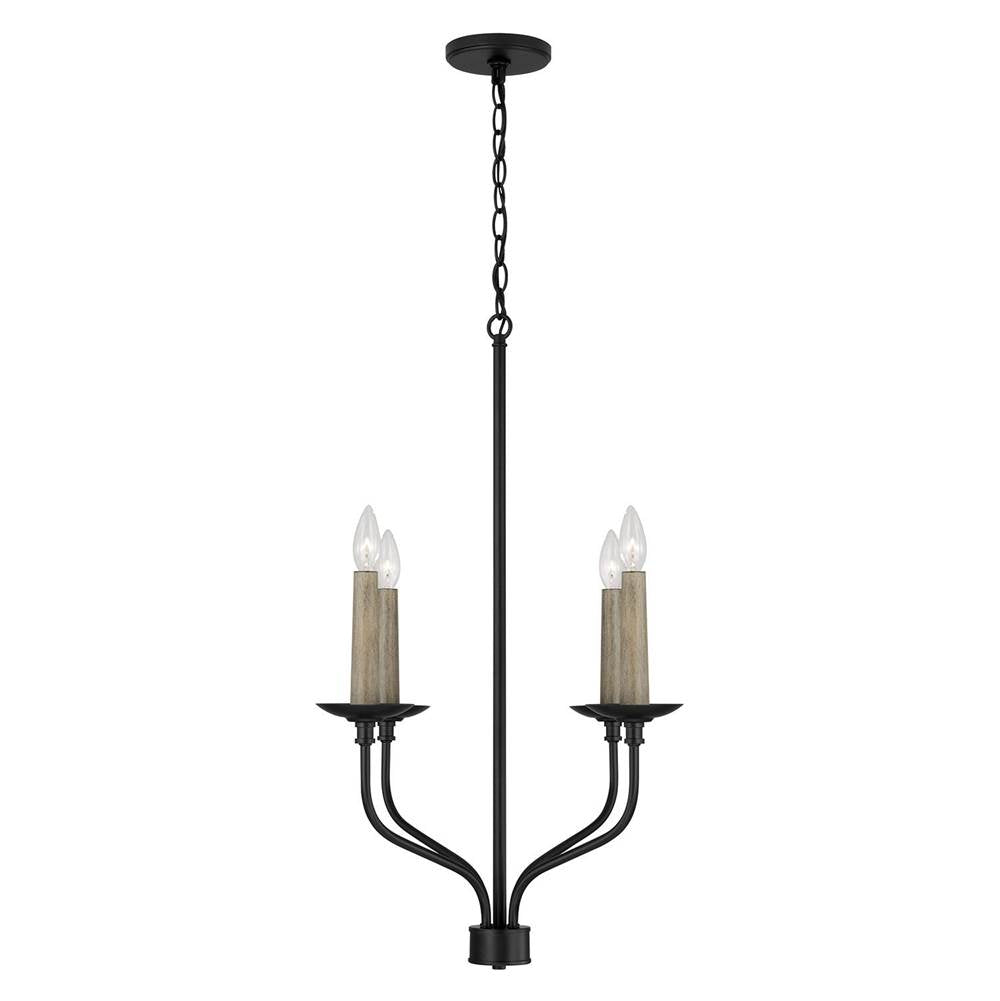 Capital Lighting 451541MB Matte Black 21.50''w X 30.50''h 4-light Chandelier In Matte Black With Interchangeable Faux Wood Or Matte Black Candle Sleeves Image 5