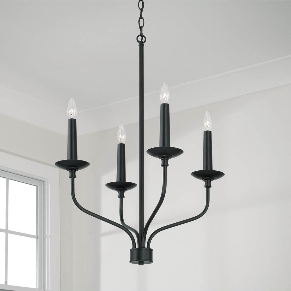 Capital Lighting Wilder 21.50''w X 30.50''h 4-light Chandelier In Matte Black With Interchangeable Faux Wood Or Matte Black Candle Sleeves
