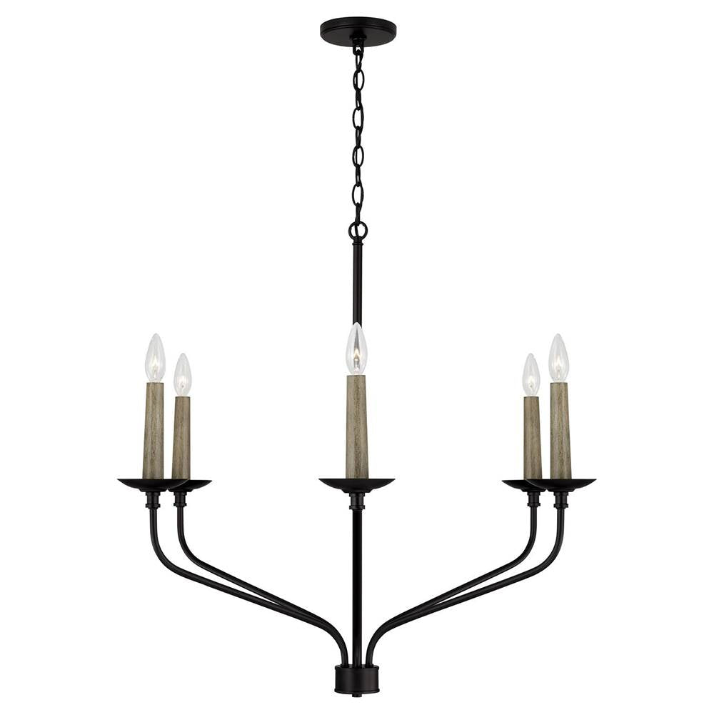 Capital Lighting 451561MB Matte Black 32''w X 30.50''h 6-light Chandelier In Matte Black With Interchangeable Faux Wood Or Matte Black Candle Sleeves Image 3