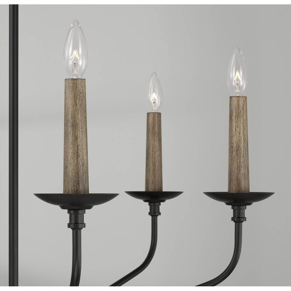 Capital Lighting 451561MB Matte Black 32''w X 30.50''h 6-light Chandelier In Matte Black With Interchangeable Faux Wood Or Matte Black Candle Sleeves Image 5