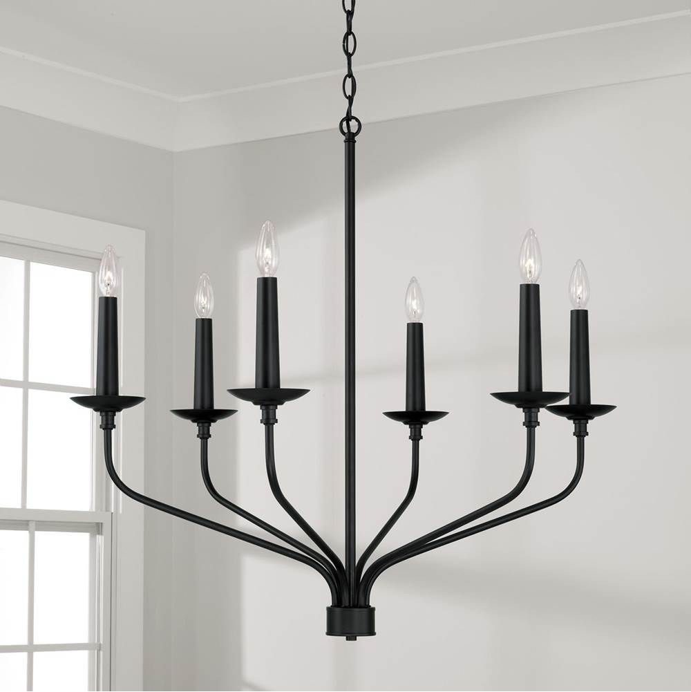 Capital Lighting 451561MB Matte Black 32''w X 30.50''h 6-light Chandelier In Matte Black With Interchangeable Faux Wood Or Matte Black Candle Sleeves Image 6