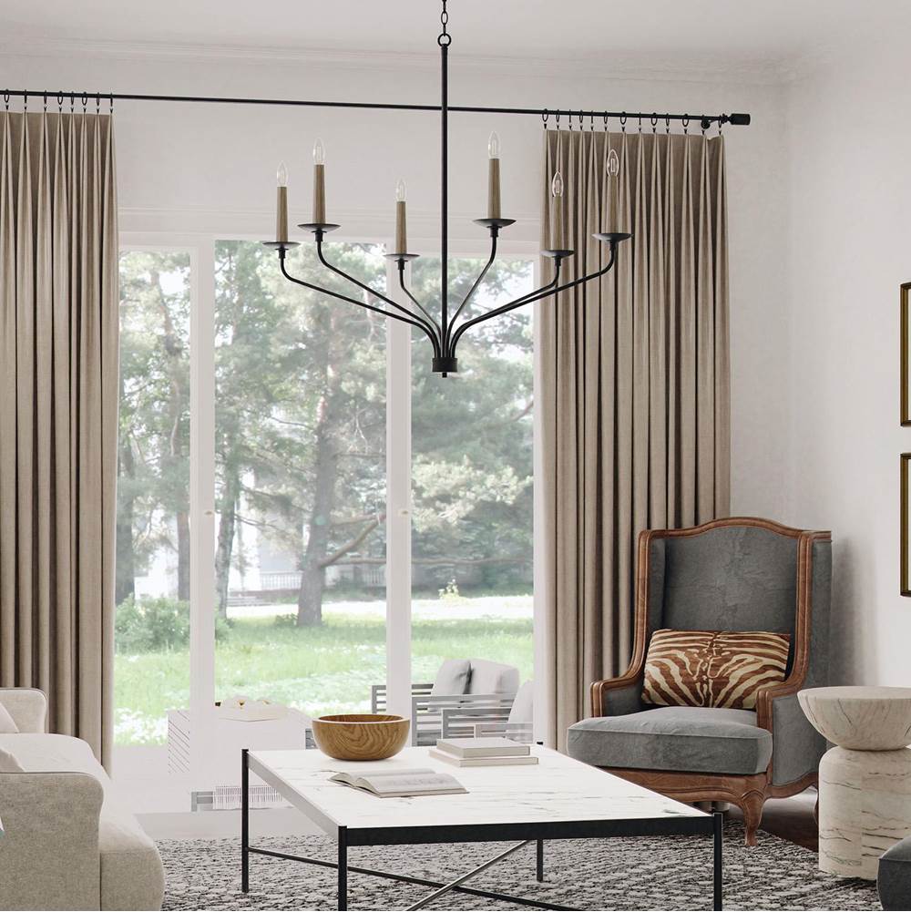Capital Lighting Wilder 32''w X 30.50''h 6-light Chandelier In Matte Black With Interchangeable Faux Wood Or Matte Black Candle Sleeves