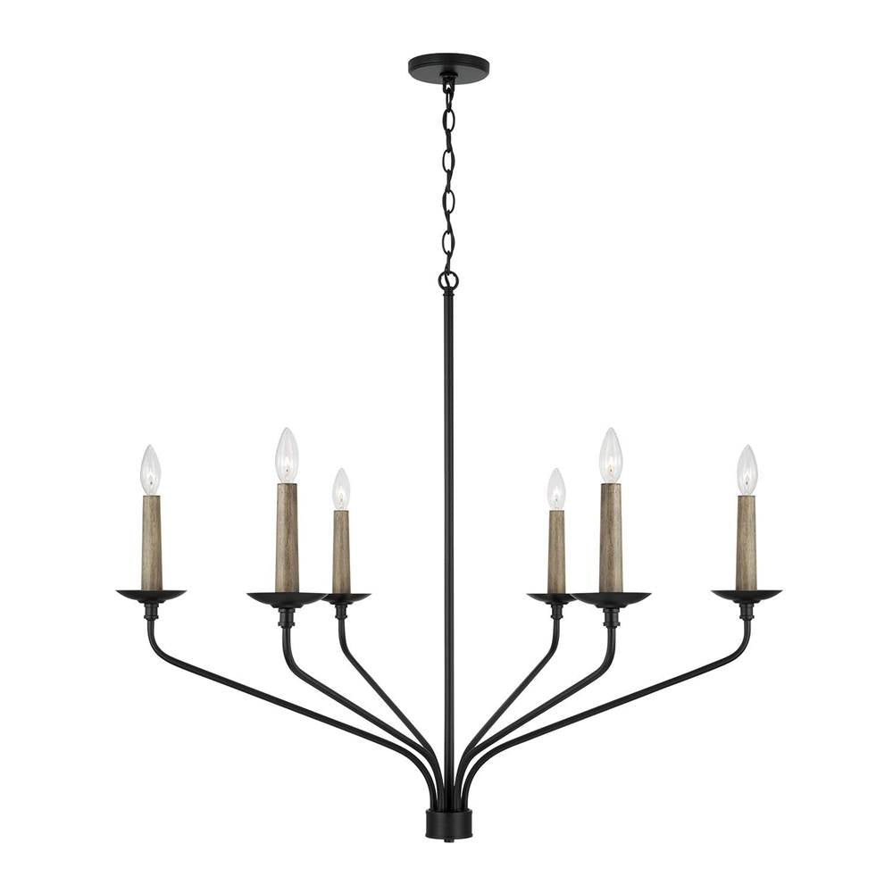 Capital Lighting 451562MB Matte Black 41''w X 35''h 6-light Chandelier In Matte Black With Interchangeable Faux Wood Or Matte Black Candle Sleeves Image 1
