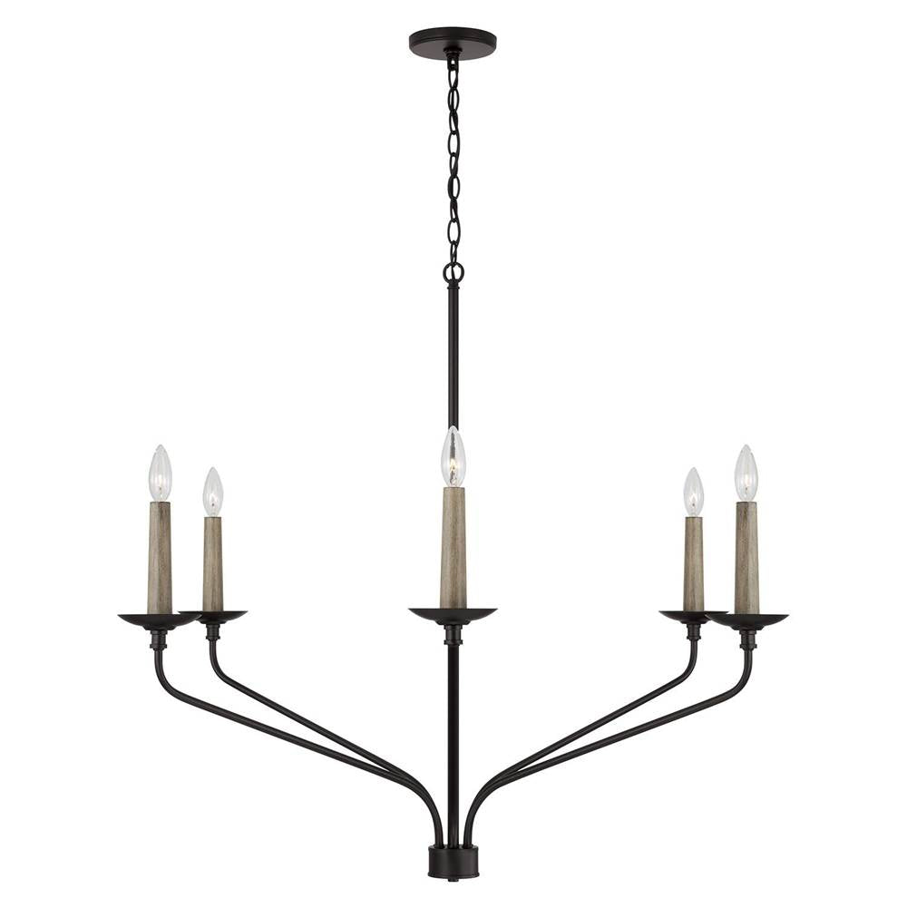 Capital Lighting 451562MB Matte Black 41''w X 35''h 6-light Chandelier In Matte Black With Interchangeable Faux Wood Or Matte Black Candle Sleeves Image 5