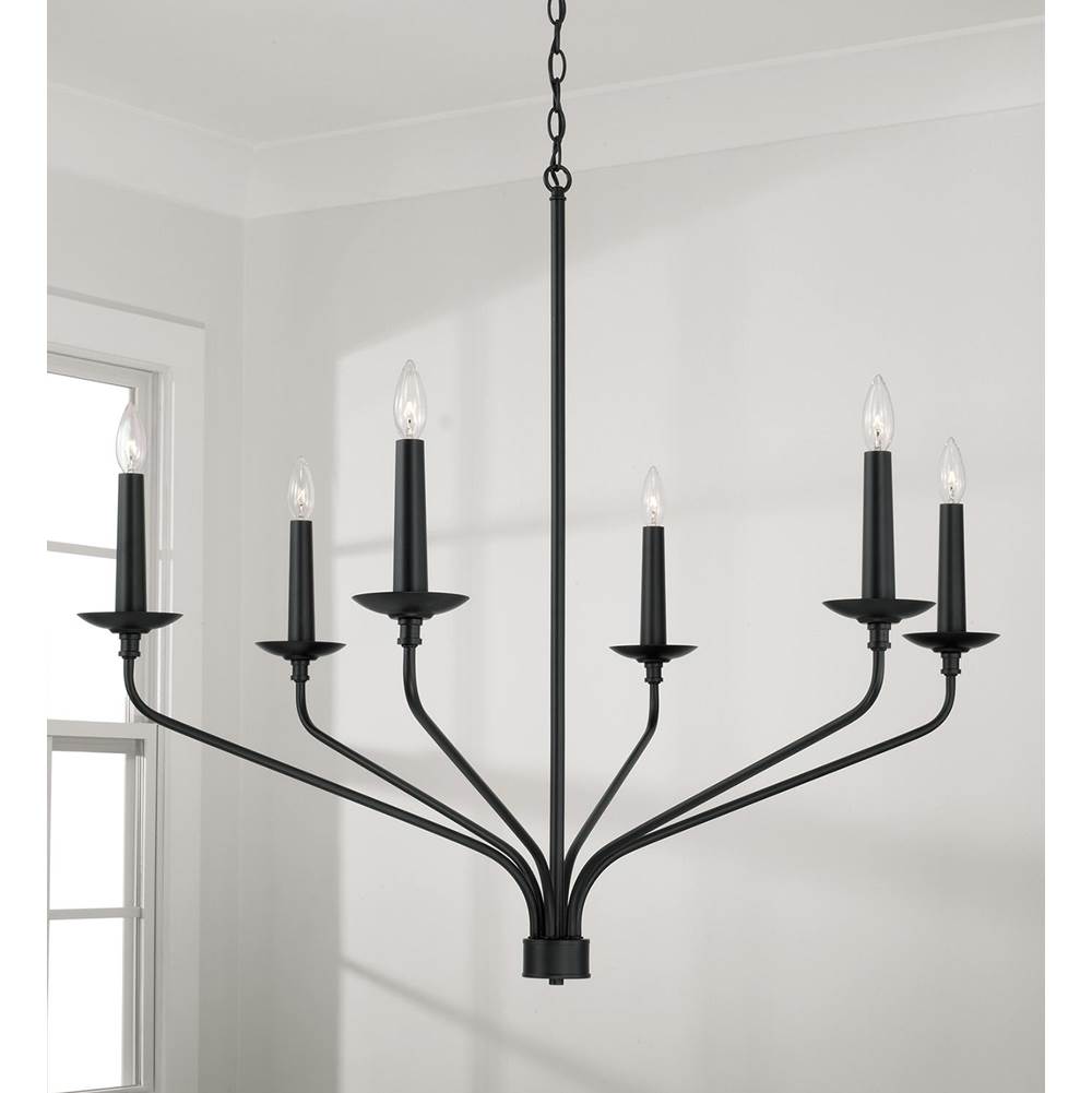 Capital Lighting Wilder 41''w X 35''h 6-light Chandelier In Matte Black With Interchangeable Faux Wood Or Matte Black Candle Sleeves