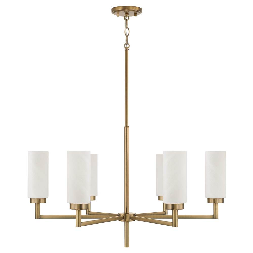 Capital Lighting 451761AD Aged Brass 31''w X 18.25''h 6-light Cylindrical Chandelier In Aged Brass With Faux Alabaster Glass Image 1