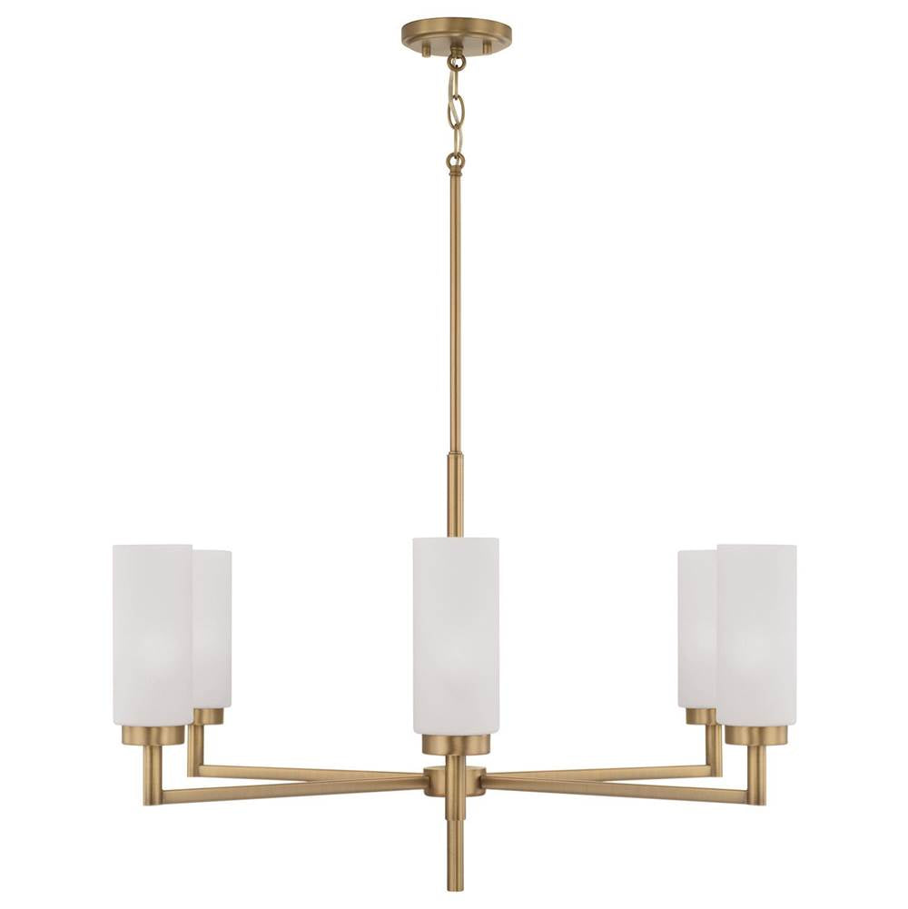 Capital Lighting 451761AD Aged Brass 31''w X 18.25''h 6-light Cylindrical Chandelier In Aged Brass With Faux Alabaster Glass Image 4