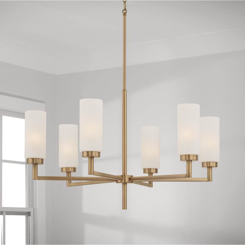 Capital Lighting Alyssa 31''w X 18.25''h 6-light Cylindrical Chandelier In Aged Brass With Faux Alabaster Glass
