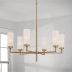 Capital Lighting Alyssa 31''w X 18.25''h 6-light Cylindrical Chandelier In Aged Brass With Faux Alabaster Glass
