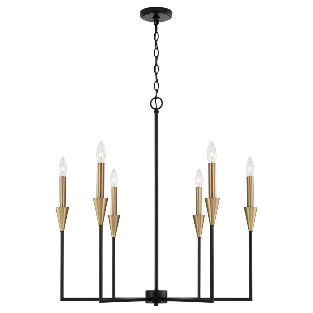 Capital Lighting 451961AB Aged Brass,Black 29''w X 30.50''h 6-light Chandelier In Black And Aged Brass With Interchangeable White Or Aged Brass Candle Sleeves Image 1