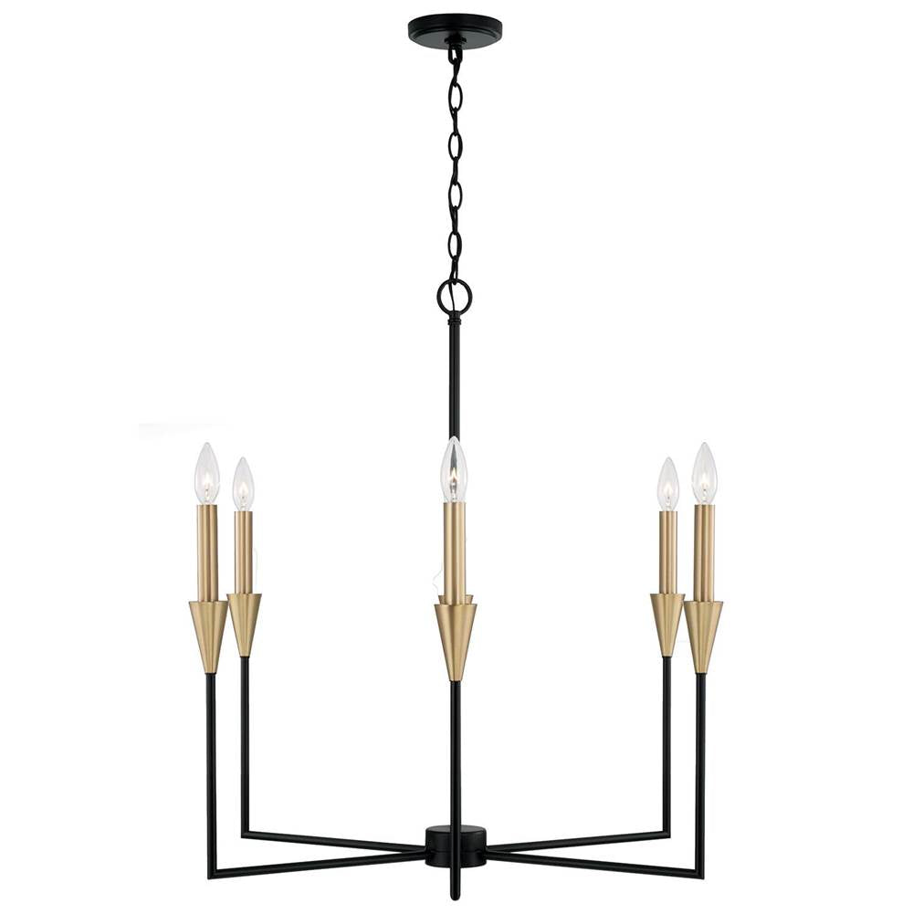 Capital Lighting 451961AB Aged Brass,Black 29''w X 30.50''h 6-light Chandelier In Black And Aged Brass With Interchangeable White Or Aged Brass Candle Sleeves Image 4
