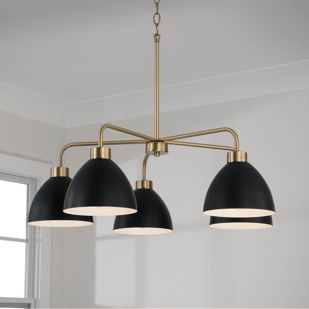 Capital Lighting Ross 30''w X 9.50''h 5-light Chandelier In Aged Brass And Black