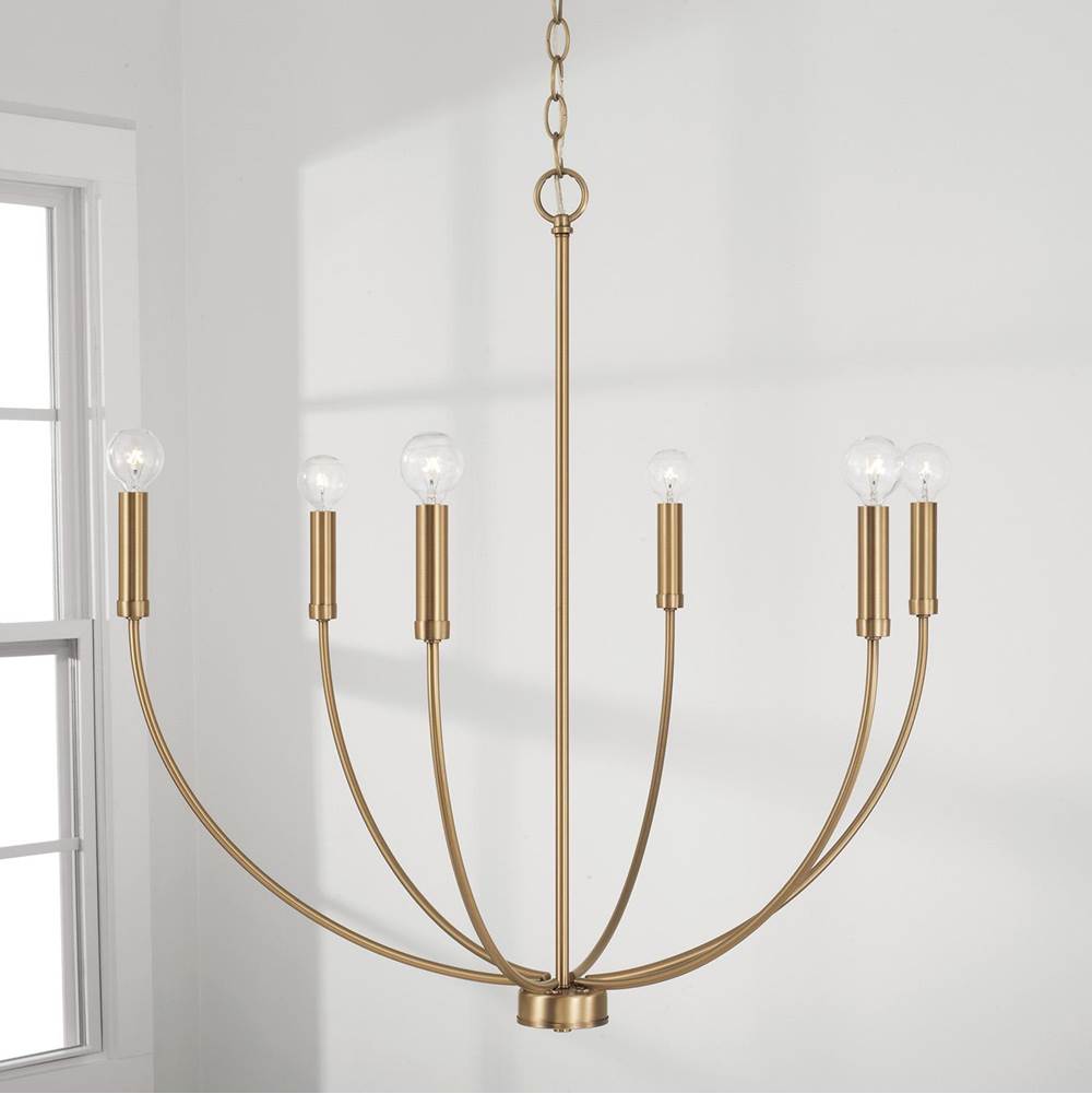 Capital Lighting Ansley 30.25''w X 29.50''h 6-light Chandelier In Aged Brass
