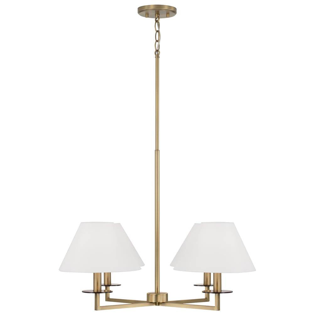 Capital Lighting 452241AD Aged Brass 29.75''w X 19.75''h 4-light Chandelier In Aged Brass With White Fabric Stay-straight Shades And Interchangeable Clear Or Tortoise Shell Bobeches Image 1
