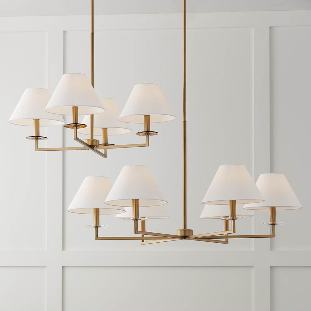 Capital Lighting 452241AD Aged Brass 29.75''w X 19.75''h 4-light Chandelier In Aged Brass With White Fabric Stay-straight Shades And Interchangeable Clear Or Tortoise Shell Bobeches Image 5
