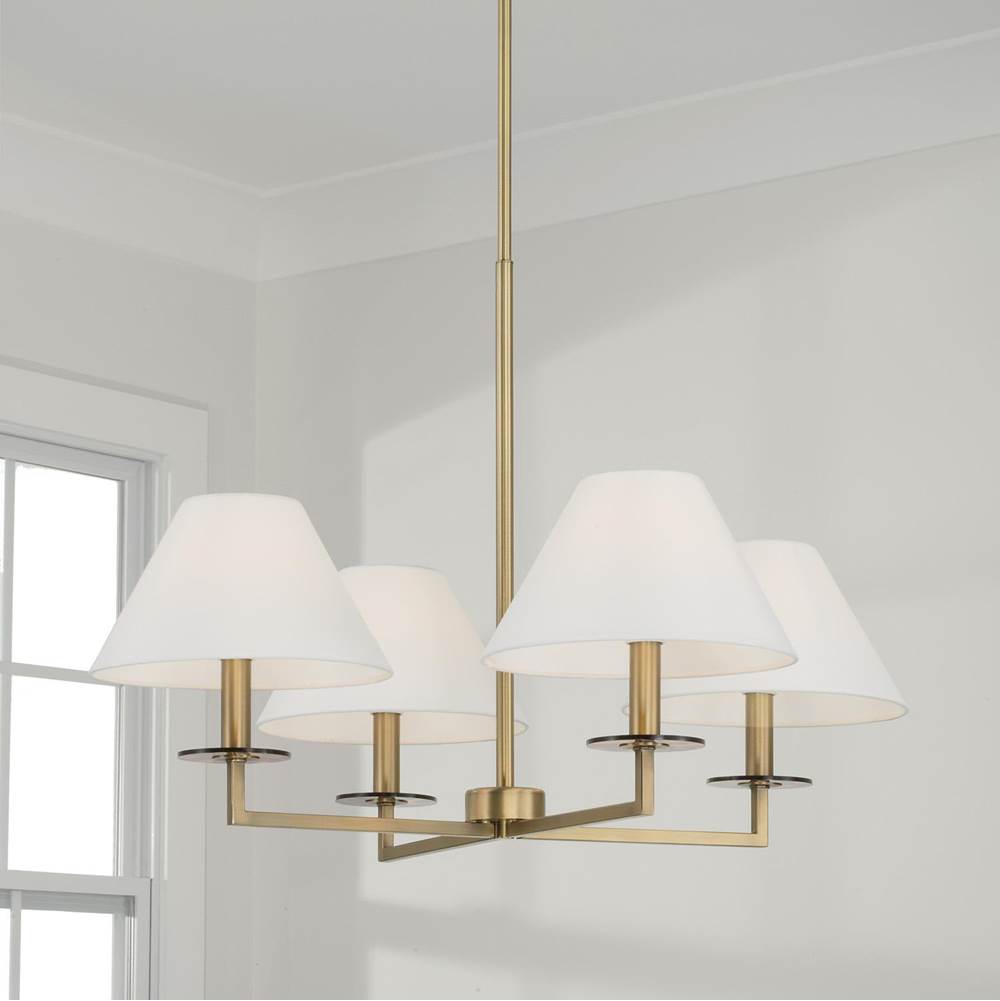 Capital Lighting 452241AD Aged Brass 29.75''w X 19.75''h 4-light Chandelier In Aged Brass With White Fabric Stay-straight Shades And Interchangeable Clear Or Tortoise Shell Bobeches Image 4