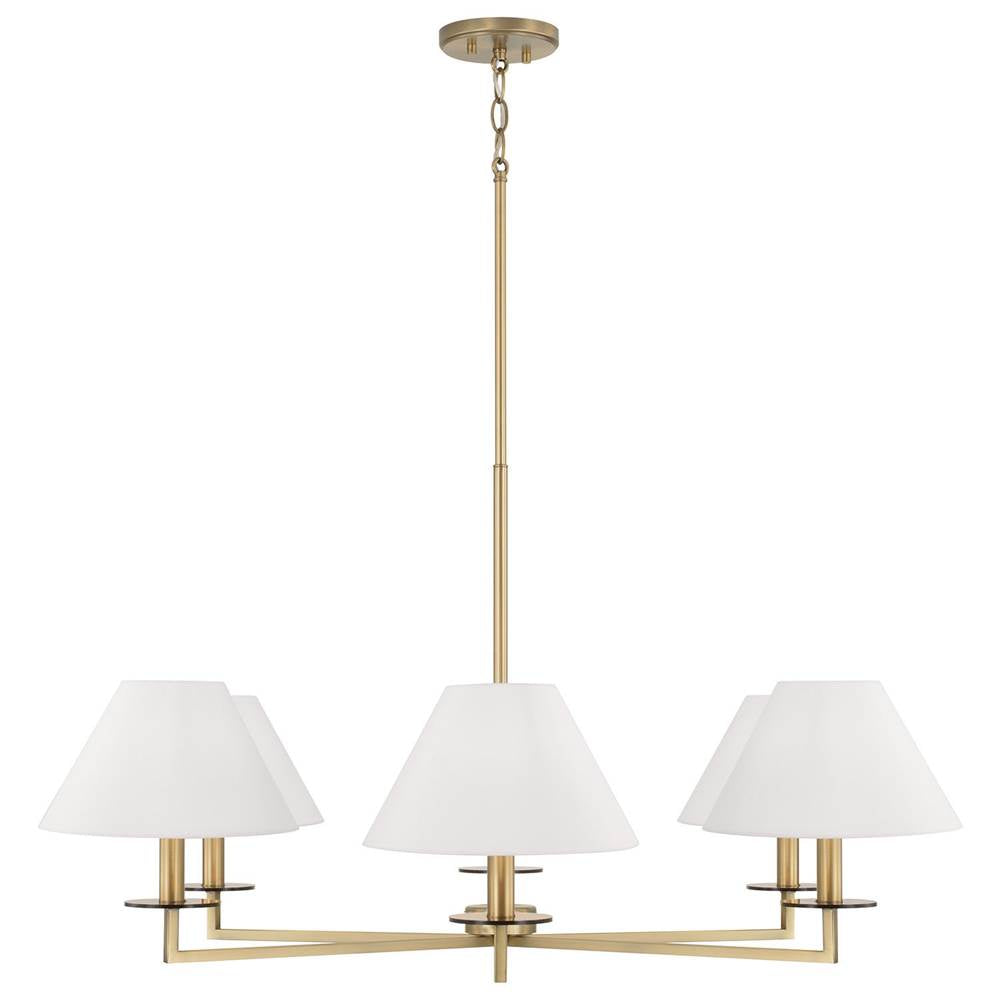 Capital Lighting 452261AD Aged Brass 39.75''w X 19.75''h 6-light Chandelier In Aged Brass With White Fabric Stay-straight Shades And Interchangeable Clear Or Tortoise Shell Bobeches Image 4