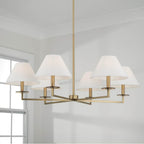 Capital Lighting Gilda 39.75''w X 19.75''h 6-light Chandelier In Aged Brass With White Fabric Stay-straight Shades And Interchangeable Clear Or Tortoise Shell Bobeches