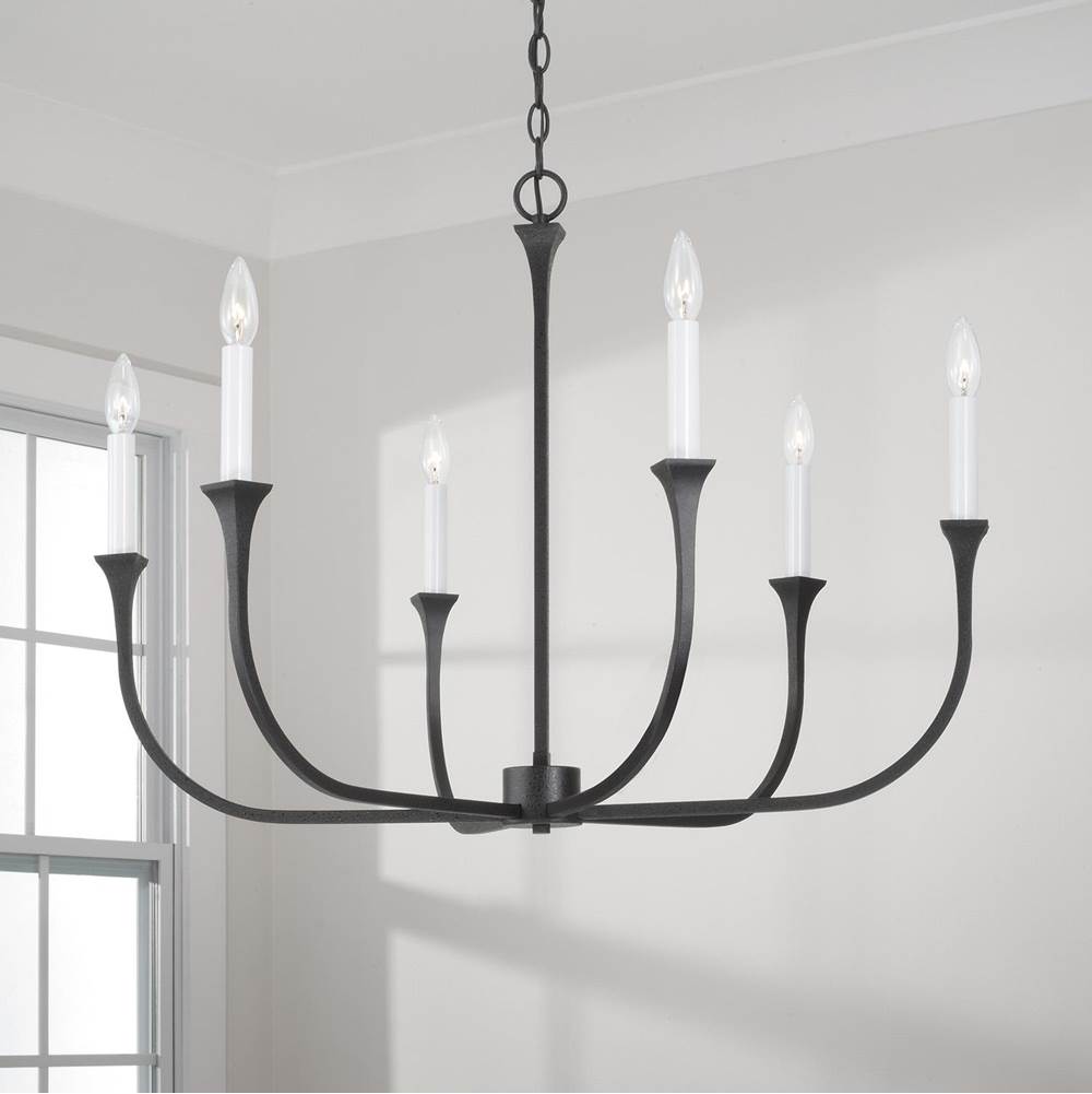Capital Lighting Decklan 32''w X 24''h 6-light Chandelier In Black Iron With Interchangeable White Or Black Iron Candle Sleeves