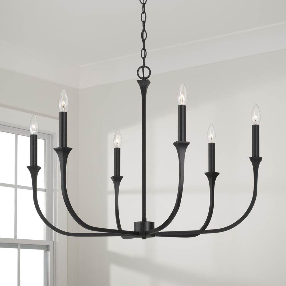 Capital Lighting 452361BI Black Iron 32''w X 24''h 6-light Chandelier In Black Iron With Interchangeable White Or Black Iron Candle Sleeves Image 3