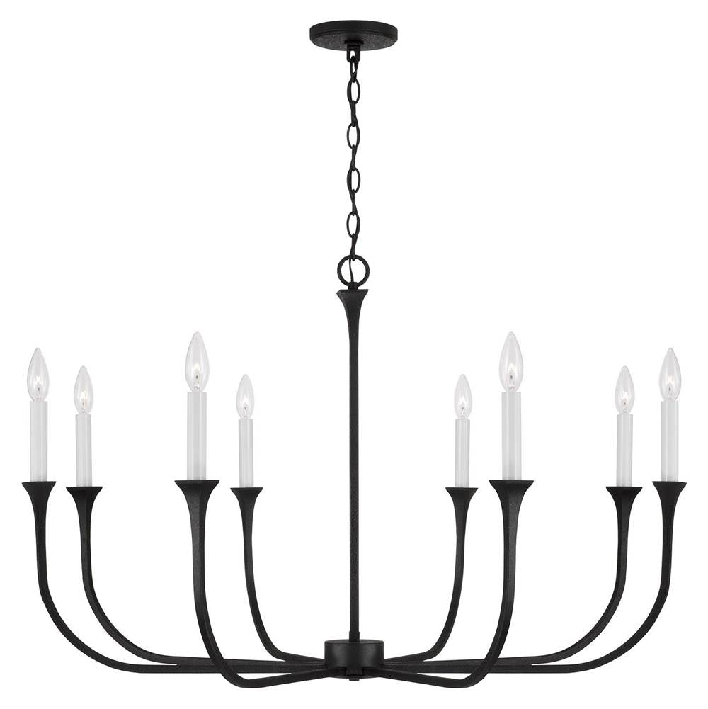 Capital Lighting 452381BI Black Iron 38''w X 25''h 8-light Chandelier In Black Iron With Interchangeable White Or Black Iron Candle Sleeves Image 1