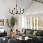 Capital Lighting Decklan 38''w X 25''h 8-light Chandelier In Black Iron With Interchangeable White Or Black Iron Candle Sleeves