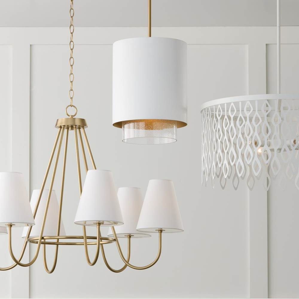 Capital Lighting 452761MA Matte Brass 36''w X 26.25''h 6-light Chandelier In Matte Brass With Tapered White Fabric Shades And Glass Diffusers Image 3