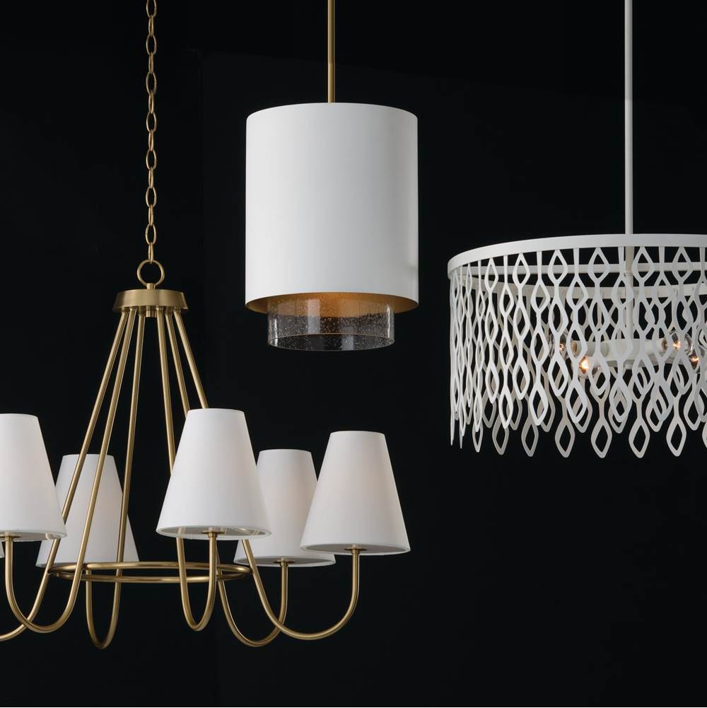 Capital Lighting 452761MA Matte Brass 36''w X 26.25''h 6-light Chandelier In Matte Brass With Tapered White Fabric Shades And Glass Diffusers Image 2