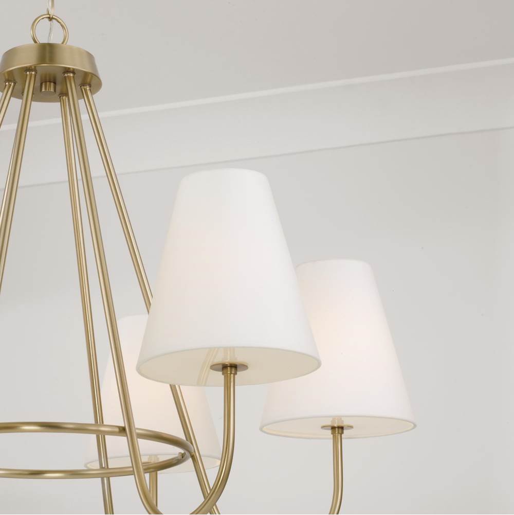 Capital Lighting 452761MA Matte Brass 36''w X 26.25''h 6-light Chandelier In Matte Brass With Tapered White Fabric Shades And Glass Diffusers Image 4