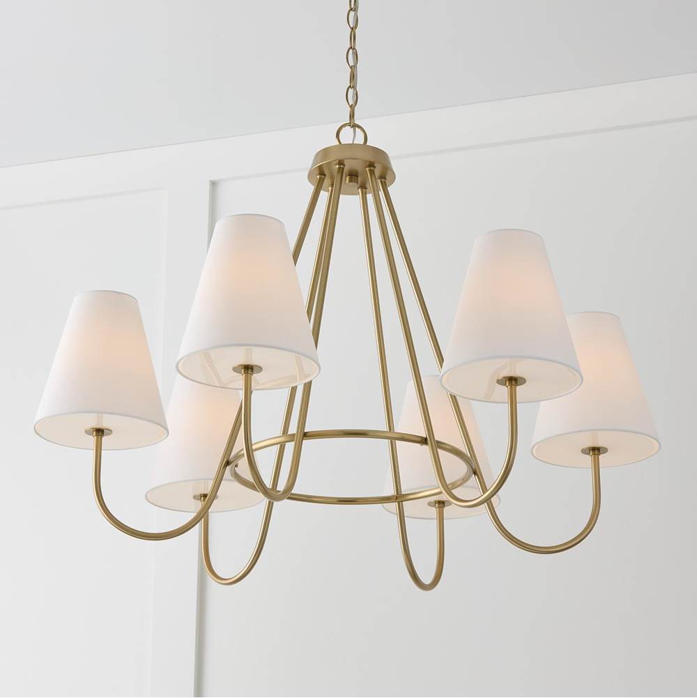 Capital Lighting 452761MA Matte Brass 36''w X 26.25''h 6-light Chandelier In Matte Brass With Tapered White Fabric Shades And Glass Diffusers Image 8