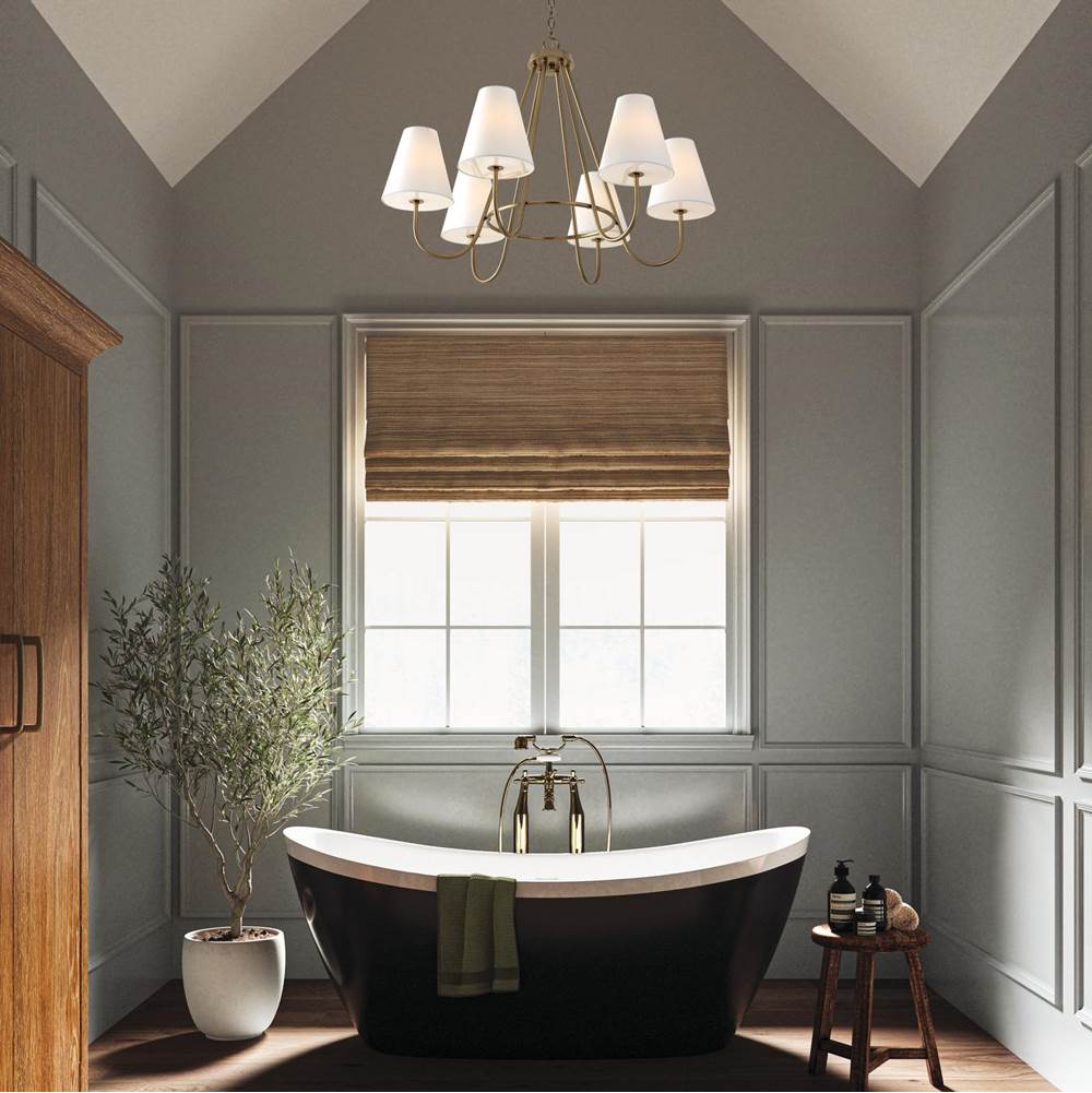 Capital Lighting Julia 36''w X 26.25''h 6-light Chandelier In Matte Brass With Tapered White Fabric Shades And Glass Diffusers